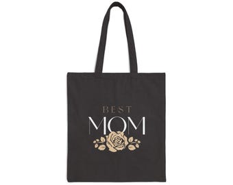 Floral Mom Cotton Canvas Tote Bag | Black Tote