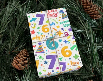 Birthday Gift Wrap Paper | Confetti Numbers, Ages 6, 7, Milestone Celebration