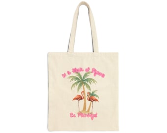 Tropical Flamingos Tote Bag | Palm Trees, Pink Script, Beach Vibes