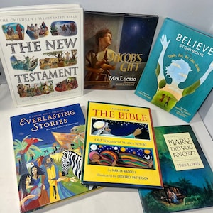 Kid’s Religious Book Lot of Six Large Christian Storybooks, Faith-Filled Educational Reading for Children & Families