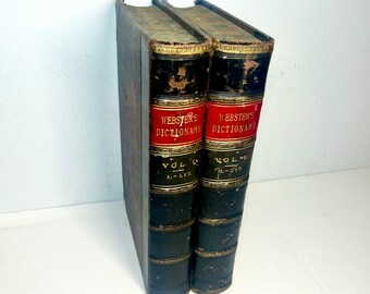 1850 Webster’s Dictionary of the English Language, HUGE Antique Leather Set of Reference Books, Unabridged & Profusely Illustrated