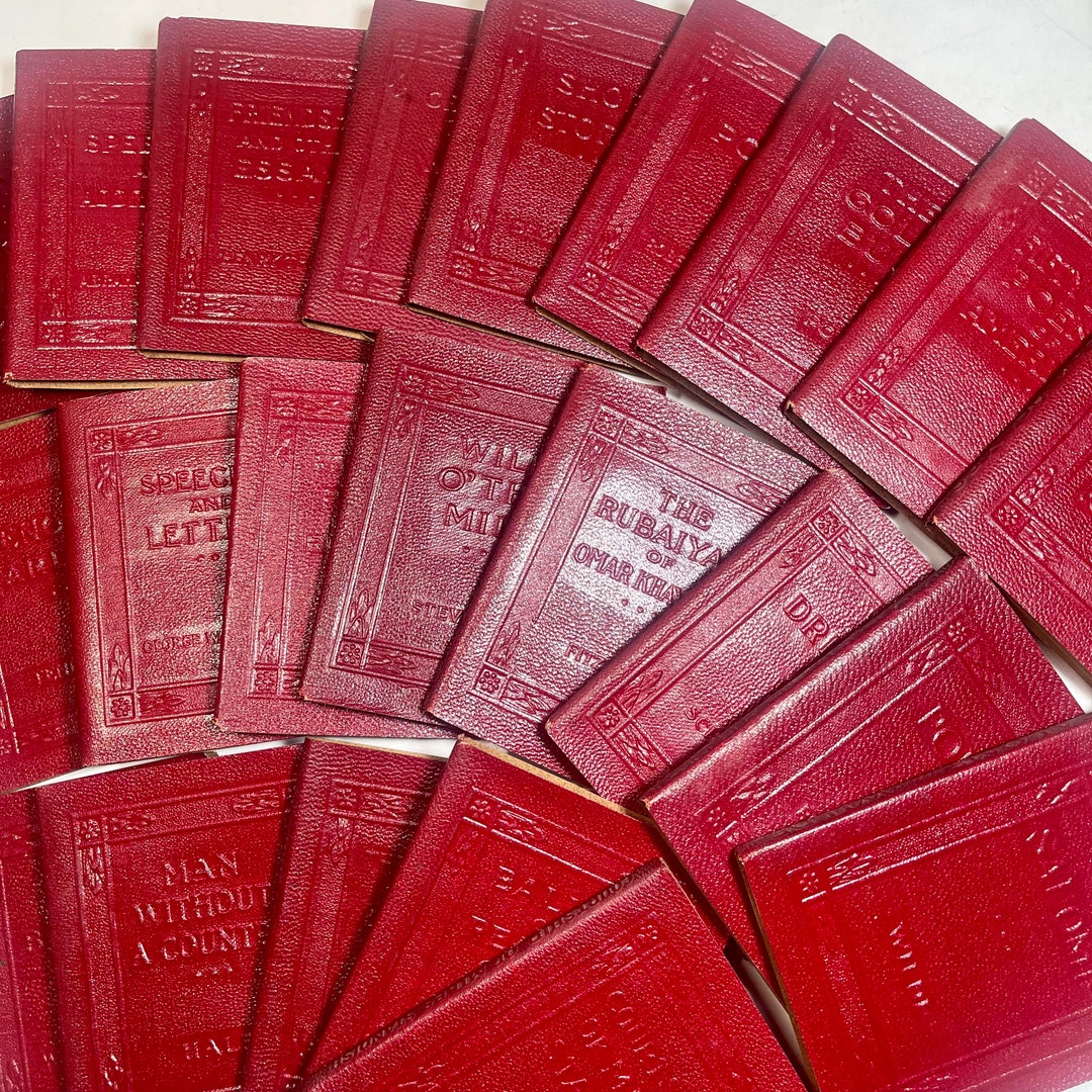Little Leather Library Book Collection, Miniature Red Leather Set of 27