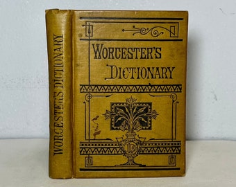 1872 Worcester’s Dictionary, A Pocket Dictionary of the English Language, Illustrated Antique Book with Supplementary Vocabularies