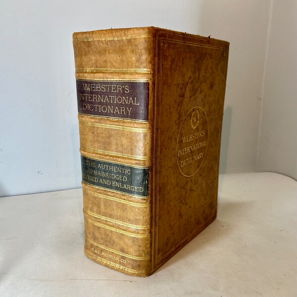 1893 Leather Webster’s International Dictionary of the English Language, Unabridged Antique Reference Book from the 19th Century