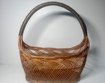 Intricately Handmade Ornate Basket with Handle (12.5” x 6” x 14.5”) Vintage Rustic Home Decor, Made out of Natural Materials