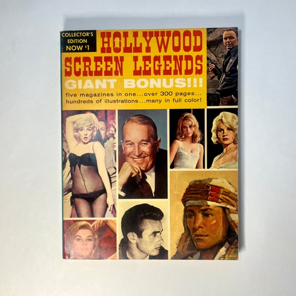 Hollywood Screen Legends, Collector’s Edition, Vintage 1965 Illustrated Book of Movie Stars