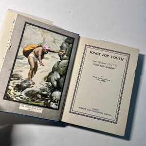 1953 Piosenki dla młodzieży Rudyarda Kiplinga, ilustrowany zabytkowy tomik poezji, bajek i opowiadań, kolekcjonerski przedmiot z połowy wieku