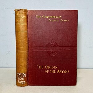 1889 The Origin Of Aryans by Isaac Taylor, First Edition, Contemporary Science Series, Hardcover Book