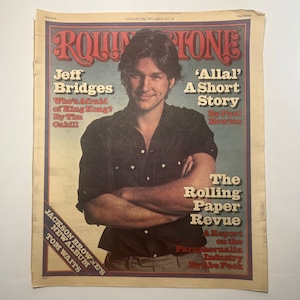 1970s Rolling Stone Magazine Cover with Jeff Bridges, Jackson Brown & Tom Waits, Original Vintage Paper Ephemera