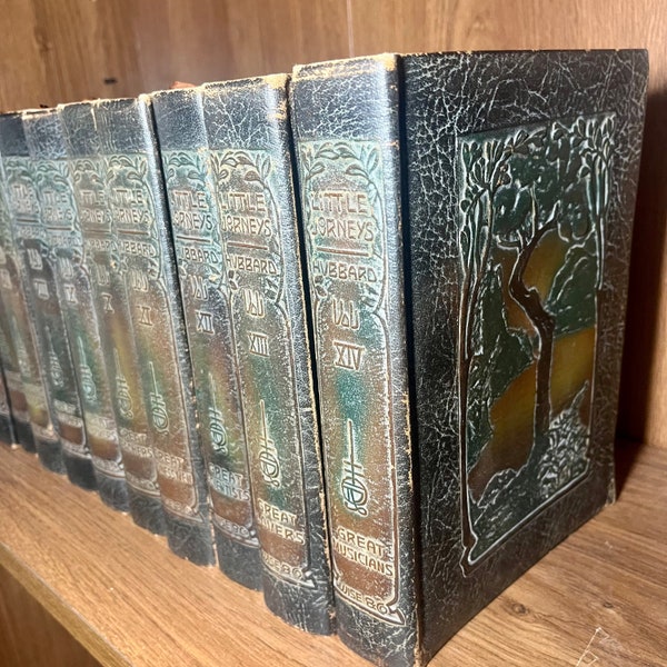 1916, Elbert Hubbards’s Little Journeys to the Homes of the Great, Leather Bound, Complete 14 Volume Set, Memorial Manuscript Edition