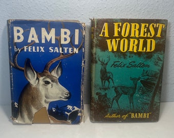 Bambi Book Set, with, A Forest World by Felix Salten, Illustrated Vintage & Antique Books that Inspirated the Walt Disney Movie Bambi