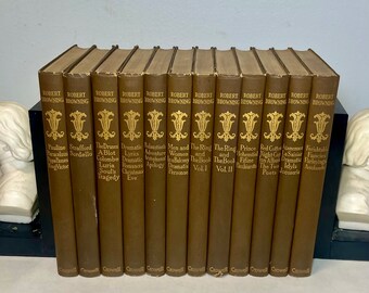 1898 Complete Works of Robert Browning, Antique Books Set of 12 Volumes, 19th Century Classic Literature Books