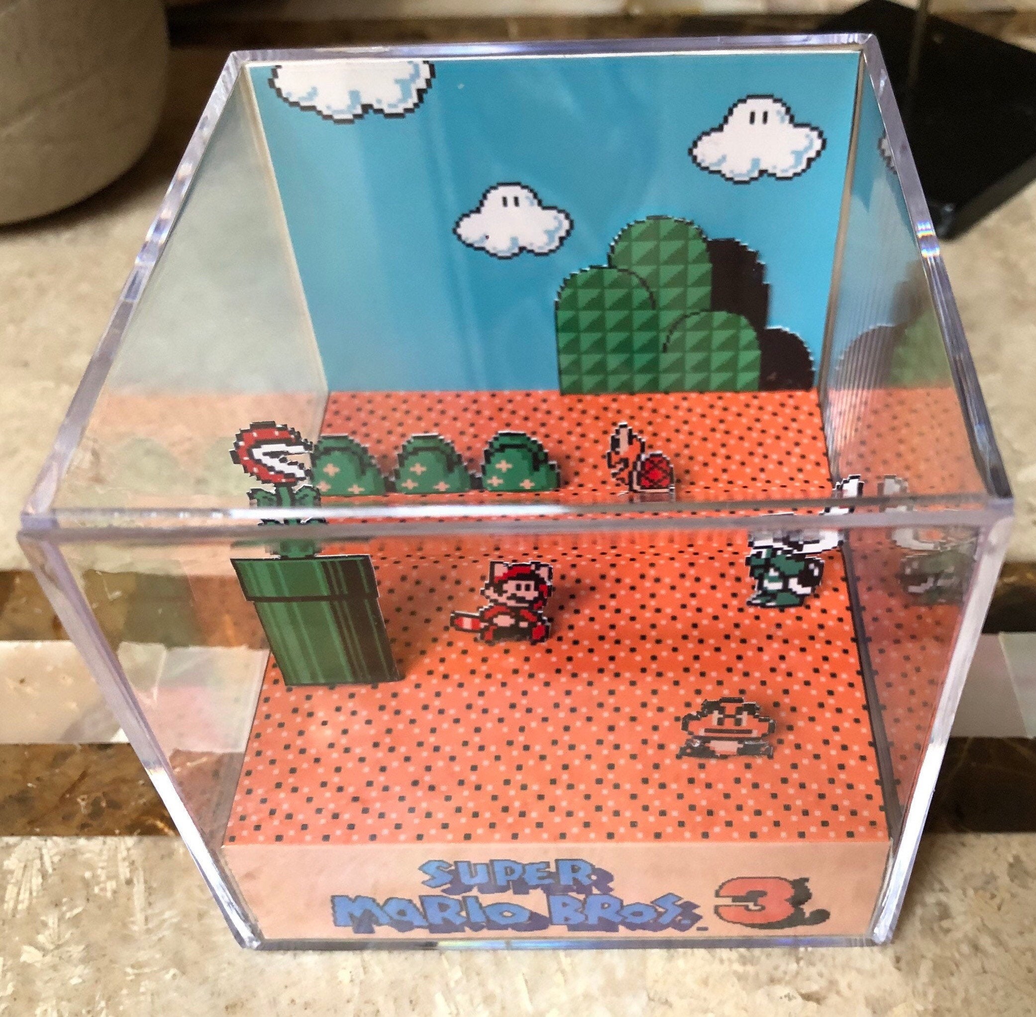 Super Mario Bros 3 Nintendo NES 3D Cube Handmade Diorama Shadowbox