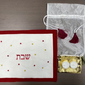 IN STOCK. Shabbat on the Go set red and gold - Shabbat and Jewish Holidays - Judaica gift