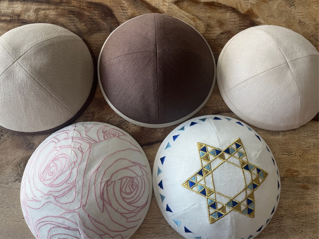 NEXT DAY SHIPPING. Linen Kippot With Custom Lining Shabbat and Jewish