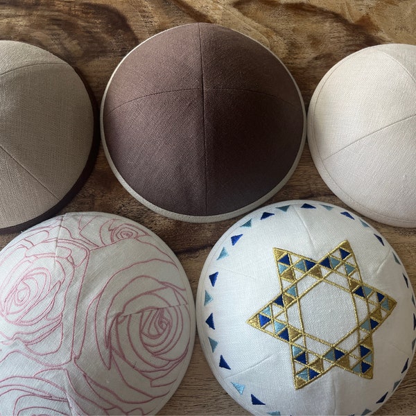 NEXT DAY SHIPPING. Linen kippot with custom lining - Shabbat and Jewish Holidays - Judaica gift