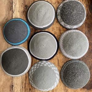 NEXT DAY SHIPPING. Handknit kippah -grays - Shabbat and Jewish Holidays - Judaica gift