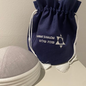 IN STOCK. Navy kippot bag set with 6 kippot - Shabbat and Jewish Holidays - Judaica gift