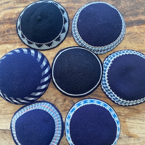 NEXT DAY SHIPPING. Handknit kippah - navy - Shabbat and Jewish Holidays - Judaica gift