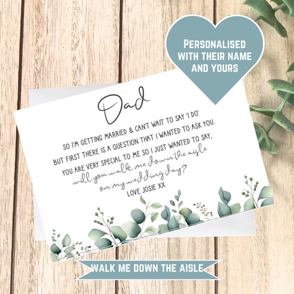 Will You Walk Me Down The Aisle Wedding Request, Give Me Away Card From The Bride, Father of The Bride Personalised Card - A6 Postcard #W8