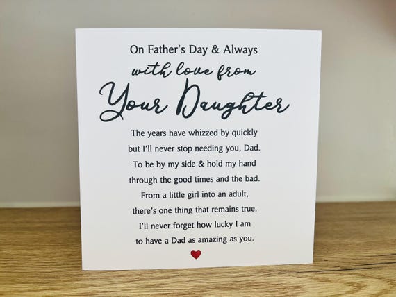 Dad Daughter Father's Day Card, Fathers Day Poem Daughter, Fathers Day Card From Daughter Fathers Day Card Daughter Poem Dad & Daughter #F34