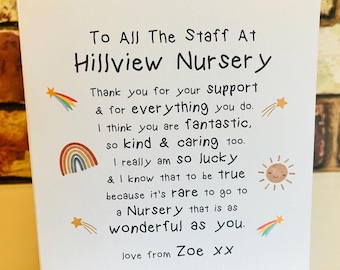 Personalised Nursery Card, Thank You Nursery Card, Thank You Personalised Card, Teacher Gift, Preschool Thank You #T4