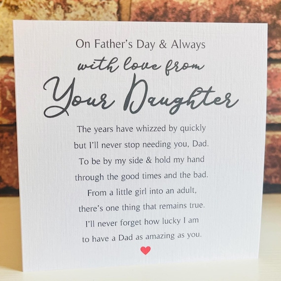Dad Daughter Father's Day Card, Fathers Day Poem Daughter, Fathers Day Card From Daughter Fathers Day Card Daughter Poem Dad & Daughter #F34