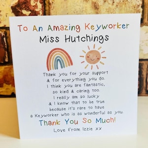 Thank You Keyworker Personalised Card, Keyworker Card, Thank You Card Keyworker, Thank You Keyworker Card, Keyworker Thank You Card #T8