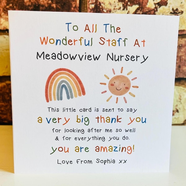 Personalised Nursery Card, Thank You Primary School Card, Thank You School Personalised Card, Teacher Gift, Preschool Thank You #T16