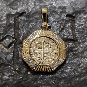 Atocha treasure silver with 14kt gold overlay coin shipwreck treasure jewelry white sapphires