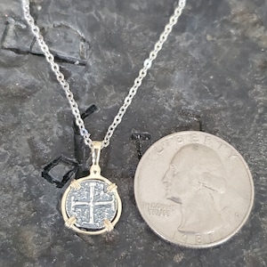 Atocha mini coin with genuine 14kt gold bezel with chain shipwreck treasure super cute