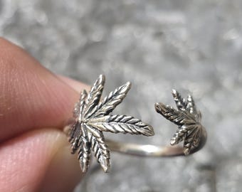 Sterling silver Marijuana adjustable ring