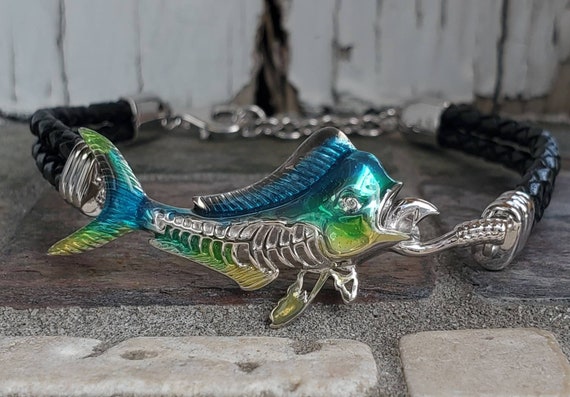 Mahi Mahi Leather Bracelet in Sterling Silver. Etsy Australia
