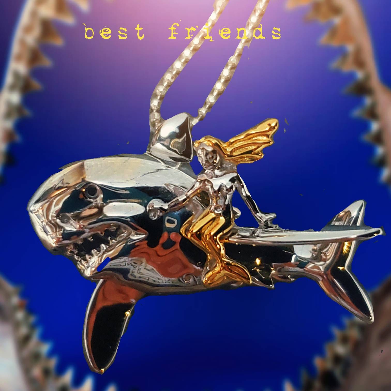 Mermaid Riding a Shark Pendant - Etsy