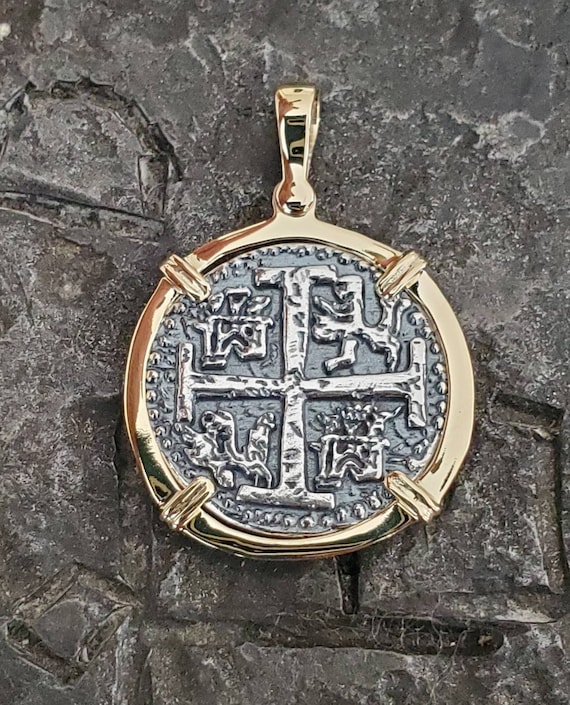 Atocha Coin Pendant In 925 Sterling Silver With Antique Gold Plate | Treasure Shipwreck Jewelry