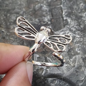 Sterling silver dragonfly adjustable ring