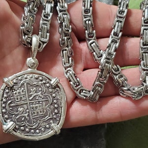 Large ATOCHA coin with heavy chain sunken treasure shipwreck coin