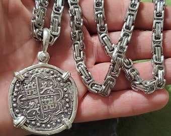 Large ATOCHA coin with heavy chain sunken treasure shipwreck coin