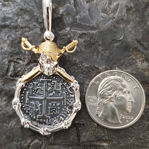 Atocha coin pirate crossbones pendant