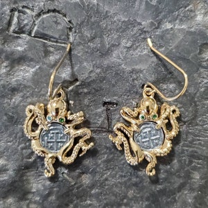 Octopus earrings 14kt gold plated  atocha coin ladies earrings