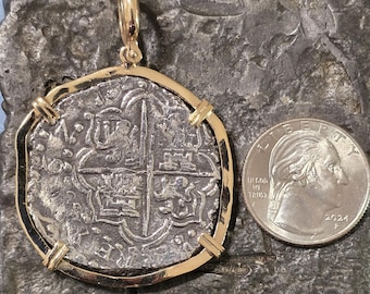Atocha Silver Coin Pendant, 14kt Gold Bezel, Sunken Treasure Jewelry