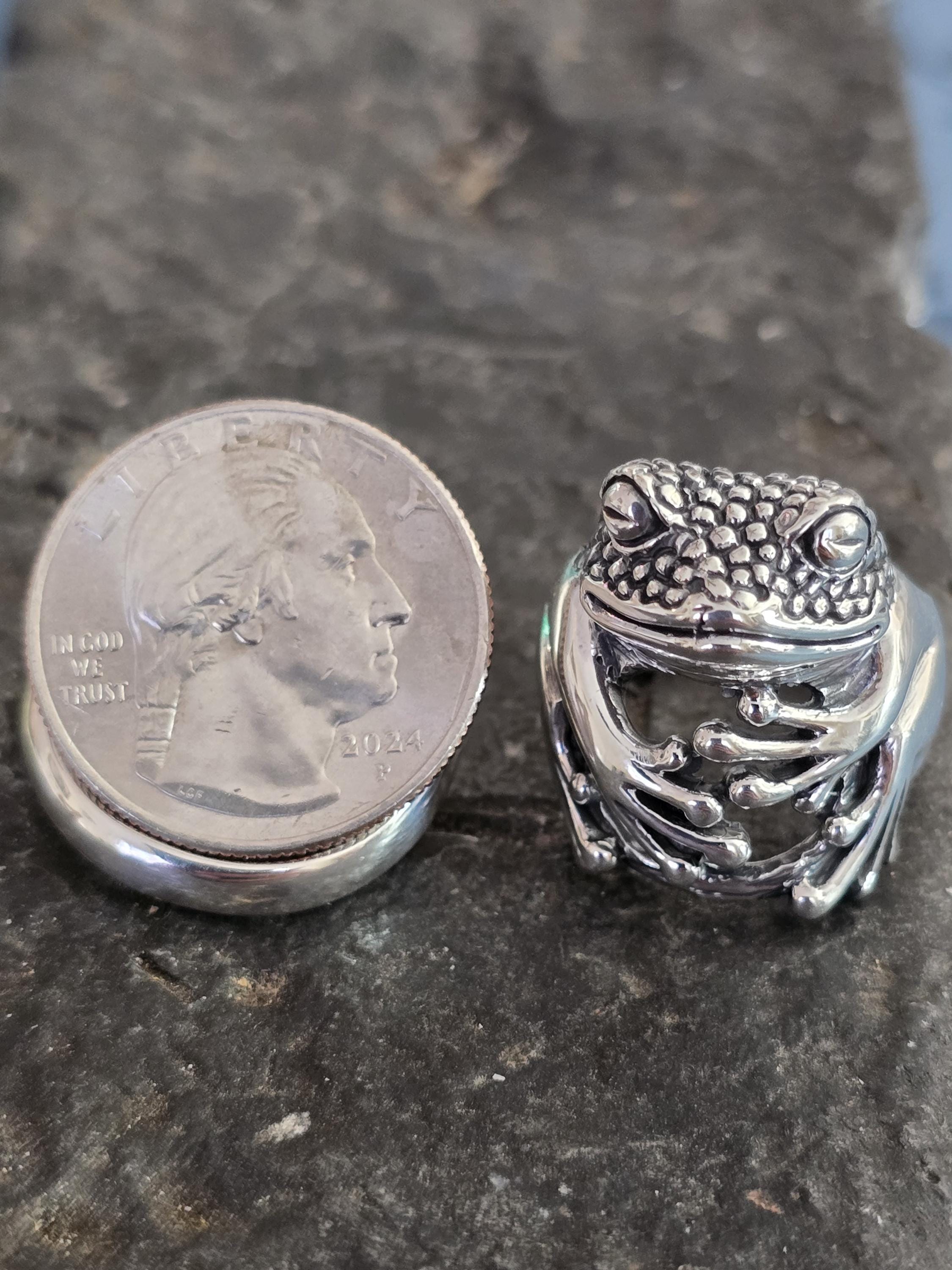 Sterling Silver Large Frog Ring - Etsy