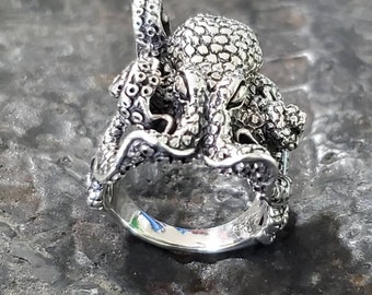 Octopus ring sterling silver realistic art jewelry