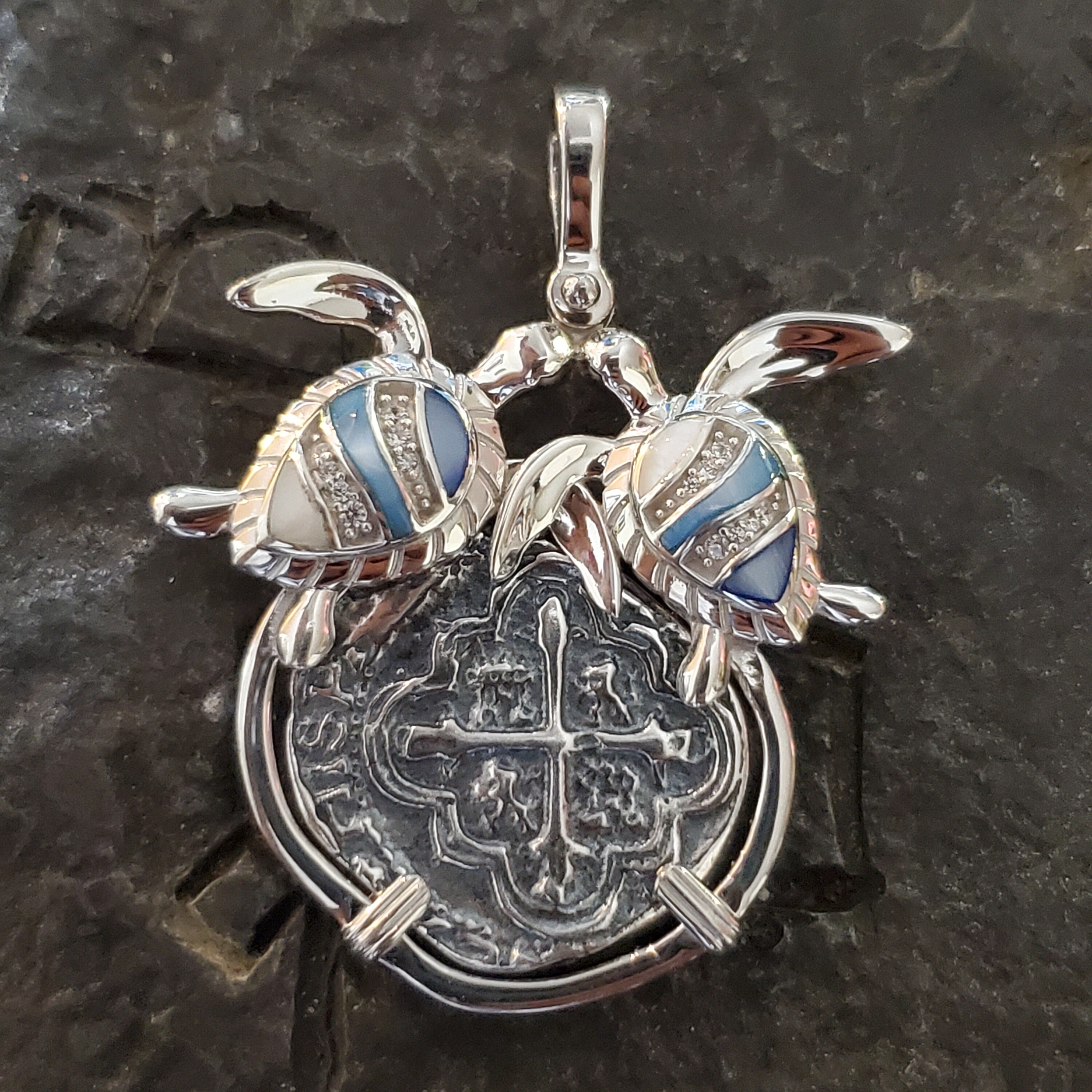 Turtle Shell Coin Atocha Silver Double Turtle Coin Shipwreck Treasure Pendant With Shell ...