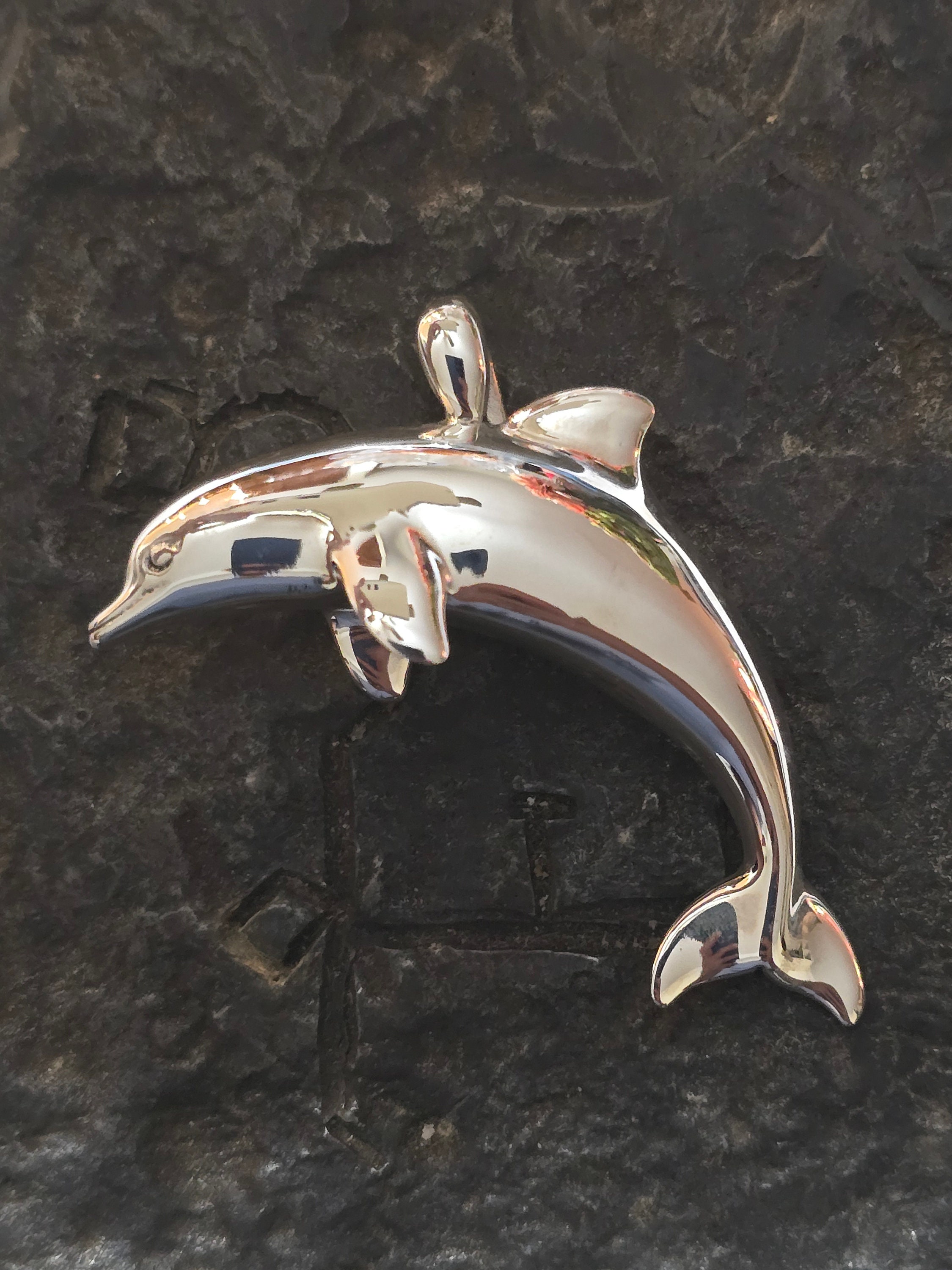 Large dolphin sterling silver pendant 3-D
