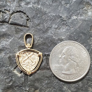 Atocha 14kt gold plated coin pendant tri shape with twist bale