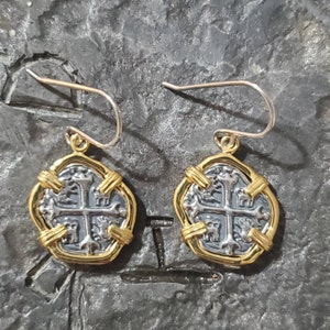 Atocha coin earrings 14kt gold overlay atocha silver coin earrings ladies