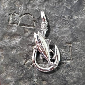 Tuna on hook sterling silver pendant