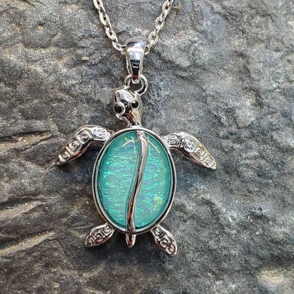 Turtle dichroic glass necklace