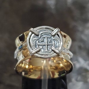 Atocha band 14kt gold overlay sterling silver coin ring
